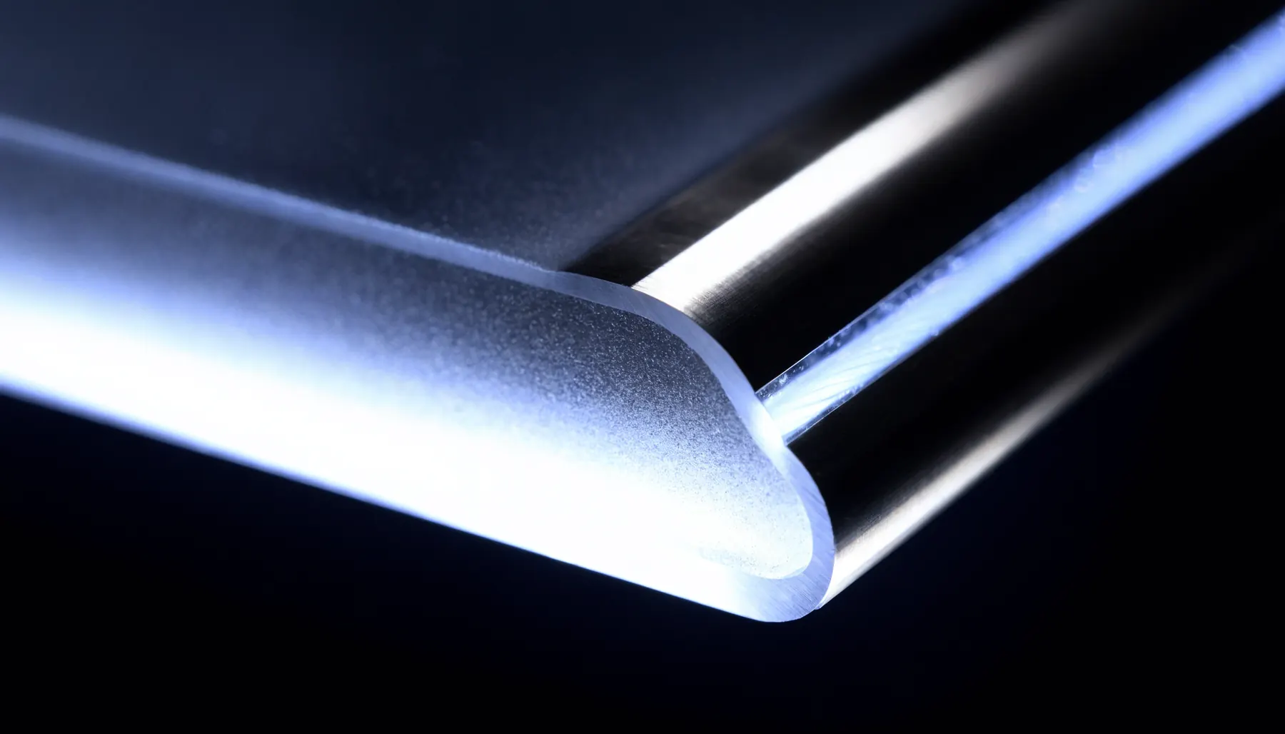 Macro render of a machined glass edge, used as section artwork